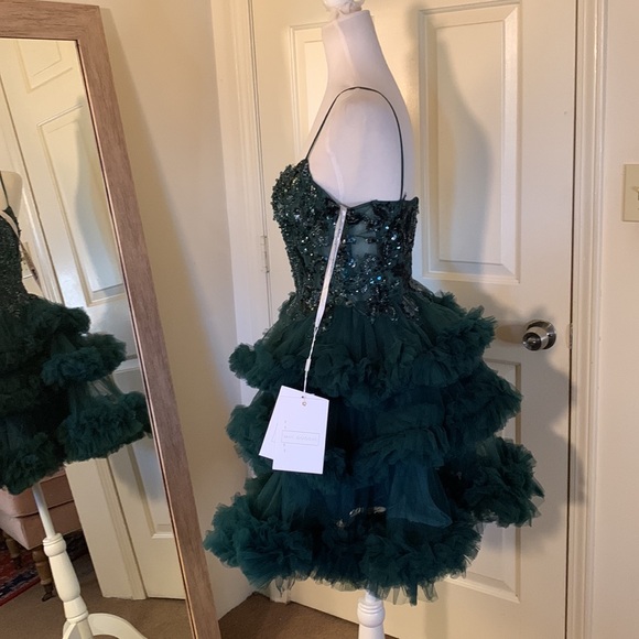 MAC DUGGAL
Thin Strap Beaded Bodice Tiered Tulle Dress - Picture 10 of 17